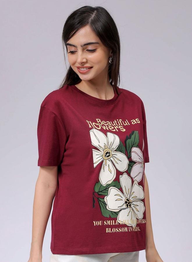 Freehand Women Red Relaxed Fit Floral Print T-Shirt - Image 5