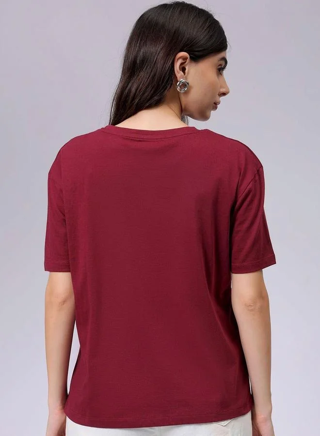 Freehand  Freehand Women Red Relaxed Fit Floral Print T-Shirt for Women | Best Price UAE