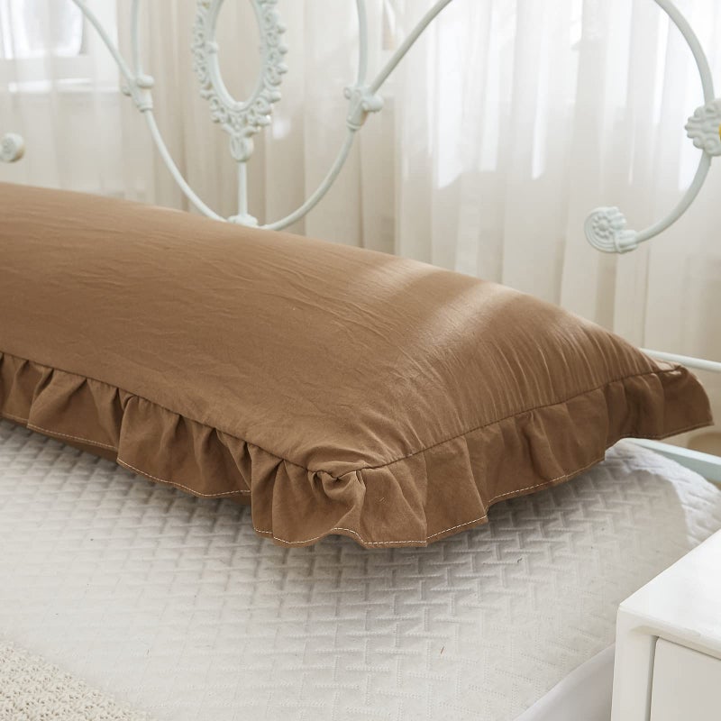 Merryword Brown Body Pillow Cover 20x54inches Long Pillowcase Ruffled Pillowcases Shabby Chic Ruffled Fringe Decor Body Ruffled Pillow Sham Cute Pillowcase (1 Body  Brown) - Image 3