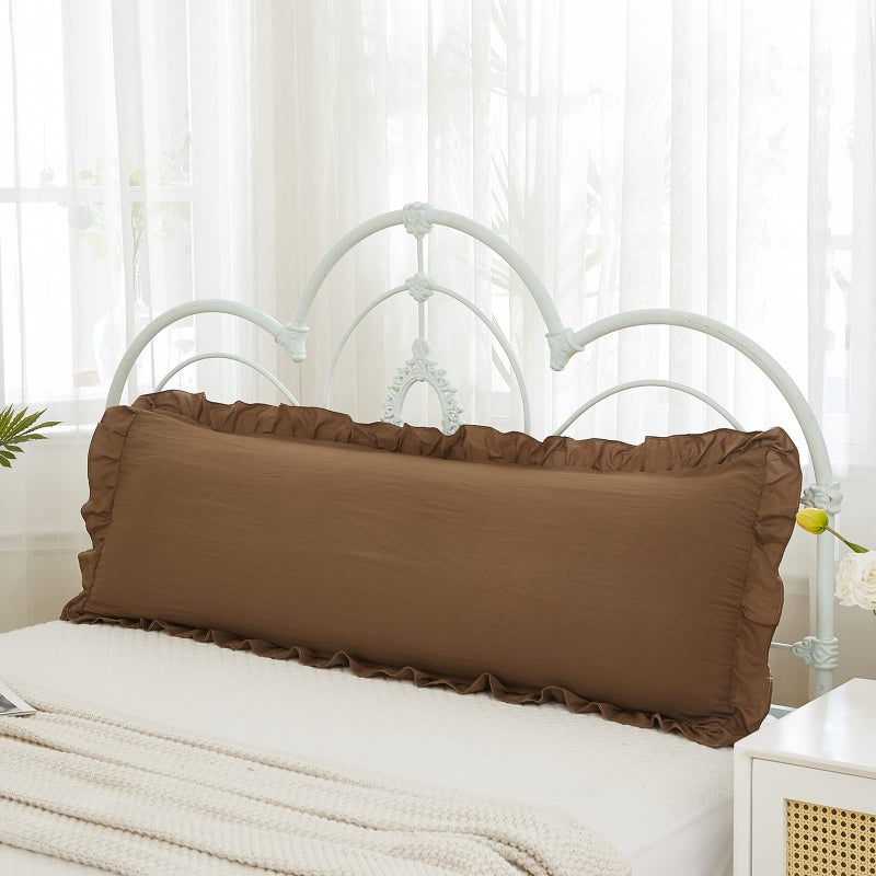 Merryword Brown Body Pillow Cover 20x54inches Long Pillowcase Ruffled Pillowcases Shabby Chic Ruffled Fringe Decor Body Ruffled Pillow Sham Cute Pillowcase (1 Body  Brown) - Image 1