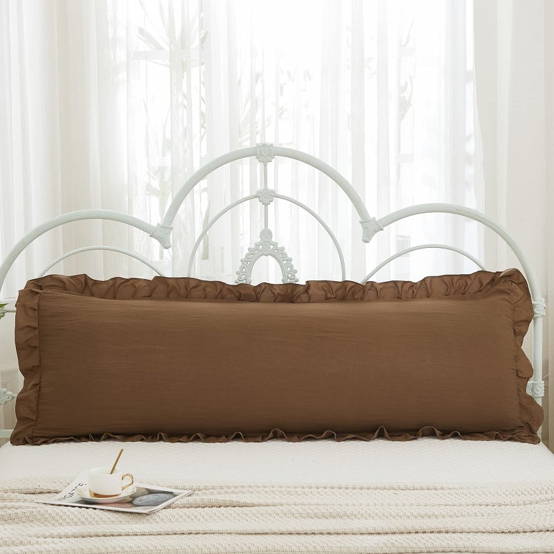 Merryword Brown Body Pillow Cover 20x54inches Long Pillowcase Ruffled Pillowcases Shabby Chic Ruffled Fringe Decor Body Ruffled Pillow Sham Cute Pillowcase (1 Body  Brown) - Image 2