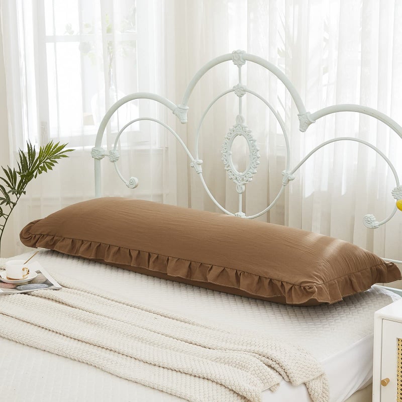 Merryword Brown Body Pillow Cover 20x54inches Long Pillowcase Ruffled Pillowcases Shabby Chic Ruffled Fringe Decor Body Ruffled Pillow Sham Cute Pillowcase (1 Body  Brown) - Image 5