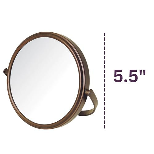 Model's Choice JERDON Tabletop Vanity Makeup Mirror with Bronze Finish – 5.5” Diameter Mirror with 5X-1X Magnification – Model MC109BZP - Image 4