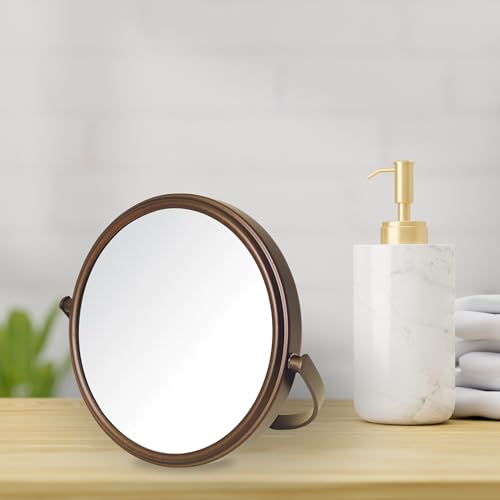 Model's Choice JERDON Tabletop Vanity Makeup Mirror with Bronze Finish – 5.5” Diameter Mirror with 5X-1X Magnification – Model MC109BZP - Image 2