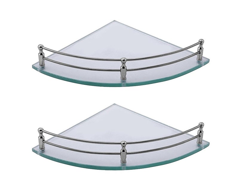 Flaner 6x6 Inch Wall Mount Glass Corner Shelf for Bathroom/Wall Stand/Bathroom Shelf/Wall Storage Shelf/Bathroom Rack/Kitchen Shelf(Pack of 2,Clear) - Image 1