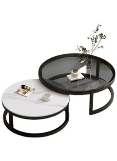 AGD Minimalist Coffee Tables End Tables with Creative Transparent Rock Desktop  2Round Nesting Table Set for Living Room  - Image 5
