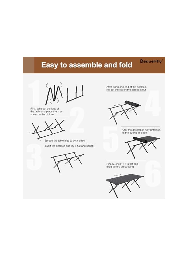 Beauenty Portable Outdoor Table, 120 * 60Cm Lightweight Folding Camping Picnic Table For Outdoor Camping, Beach, Bbq, Party (Black) - Image 4
