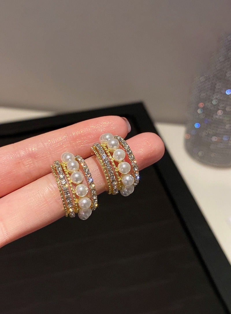 Manhua High quality S925 silver needle French hollow pearl earrings, fashionable and versatile - Image 3
