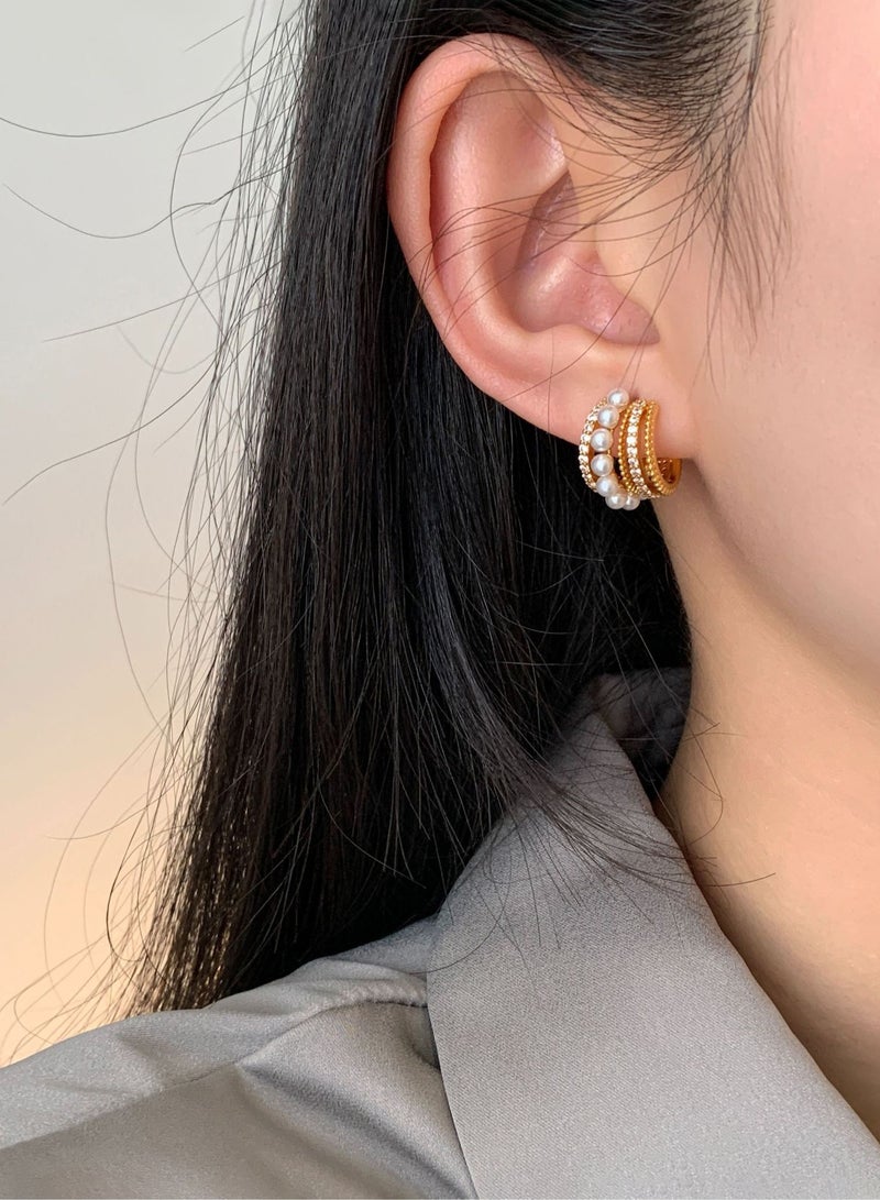 Manhua High quality S925 silver needle French hollow pearl earrings, fashionable and versatile - Image 4
