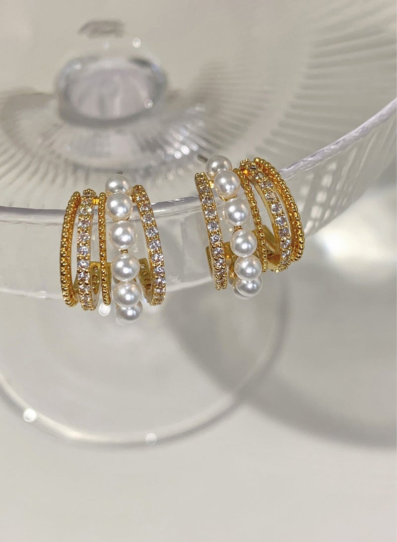 Manhua High quality S925 silver needle French hollow pearl earrings, fashionable and versatile - Image 2