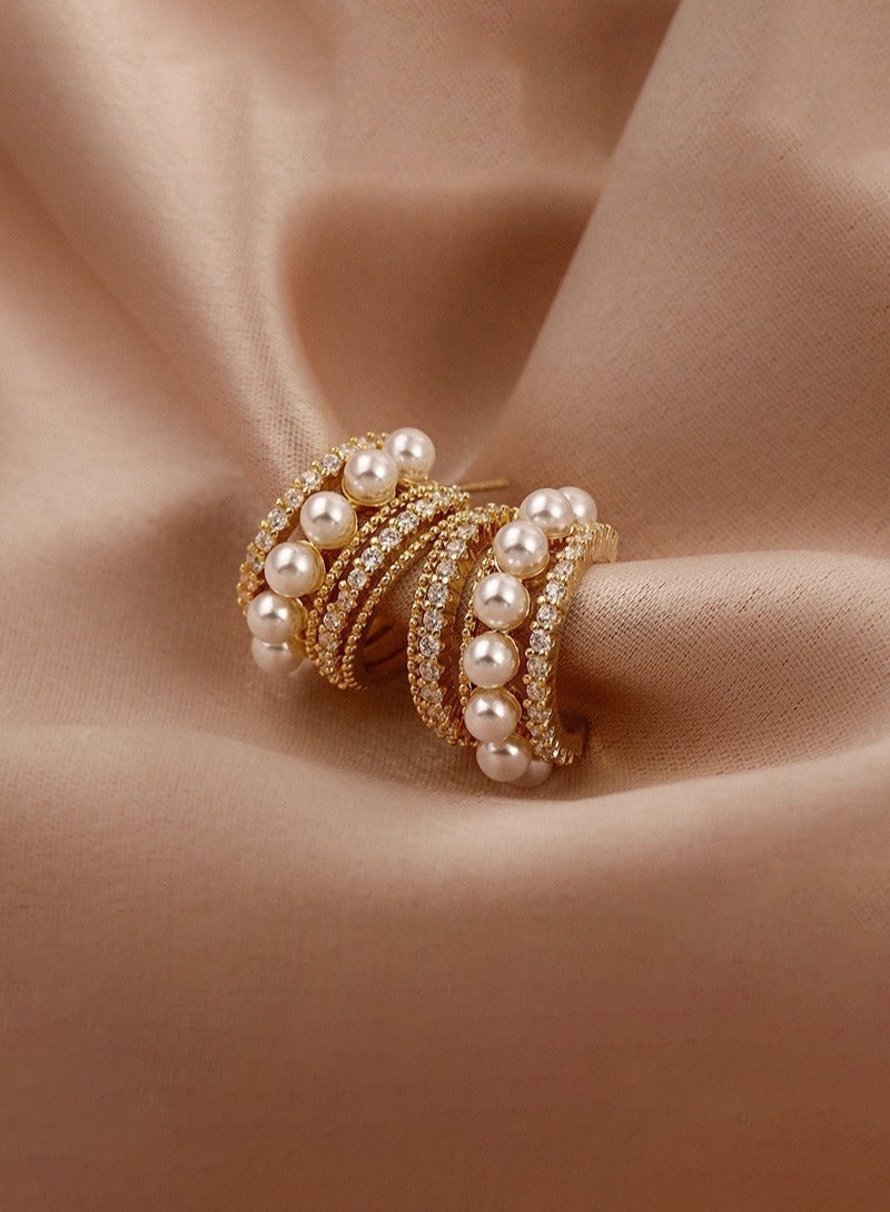 Manhua High quality S925 silver needle French hollow pearl earrings, fashionable and versatile - Image 1