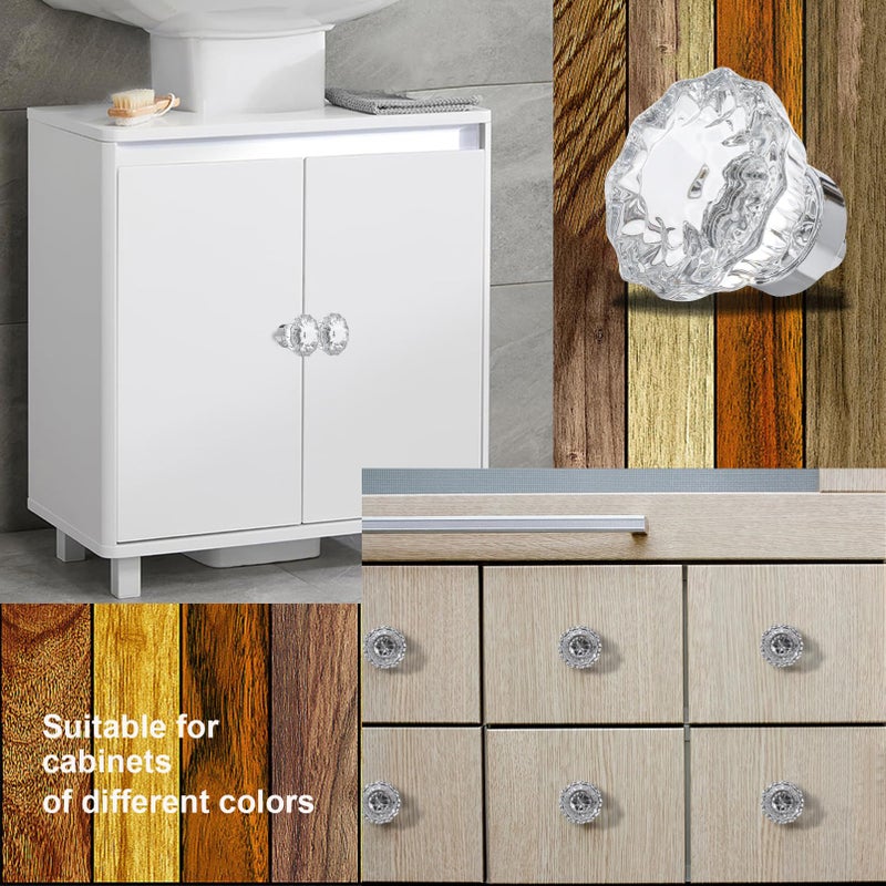 CEYMIO Glass Cabinet Knobs 4 Pack Crystal Vintage Knob For Kitchen Closet Dresser Cupboard Wardrobe, Clear Cabinets Hardwares Unique Decor Accessories With Screws Washers, Polished Chrome - Image 5