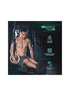 SportQ SportQ®Gymnastics Rings, Professional Olympic Wooden Gymnastics Rings with 5M Adjustable Buckle Straps; Anti-Slip Training Rings with Scale and Exercise Rings for Gymnastics, Bodybuilding, Pull Up  - Image 3