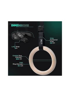 SportQ SportQ®Gymnastics Rings, Professional Olympic Wooden Gymnastics Rings with 5M Adjustable Buckle Straps; Anti-Slip Training Rings with Scale and Exercise Rings for Gymnastics, Bodybuilding, Pull Up  - Image 5