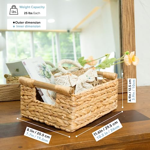 VATIMA Hyacinth Small Wicker Basket 11.6x8.1x4.9" - Bathroom Organizer, Wooden Handle, Decorative Storage - Image 5