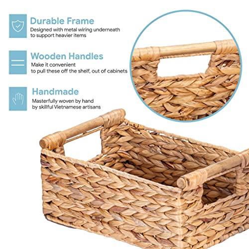 VATIMA Hyacinth Small Wicker Basket 11.6x8.1x4.9" - Bathroom Organizer, Wooden Handle, Decorative Storage - Image 4