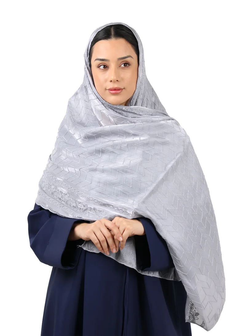 Chevron Pattern Organza Scarf (Medium Grey)