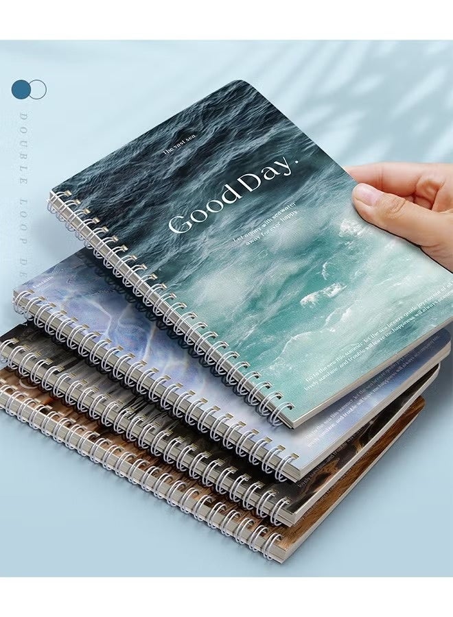 4 Pcs Spiral Notebook Set, Hardcover Wave cover Simple Notepad, Class Notes Business Office Notebook (Gold+Blue+Black) - Image 4