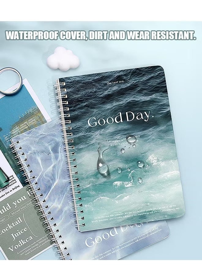 4 Pcs Spiral Notebook Set, Hardcover Wave cover Simple Notepad, Class Notes Business Office Notebook (Gold+Blue+Black) - Image 3