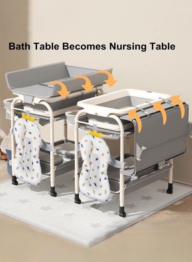 WALALLA Portable Baby Changing Table,Foldable Changing Table Dresser Changing Station for Infant,Nursing Bath 2 in 1,Mobile Nursery Organizer for Newborn Essentials,Grey - Image 2