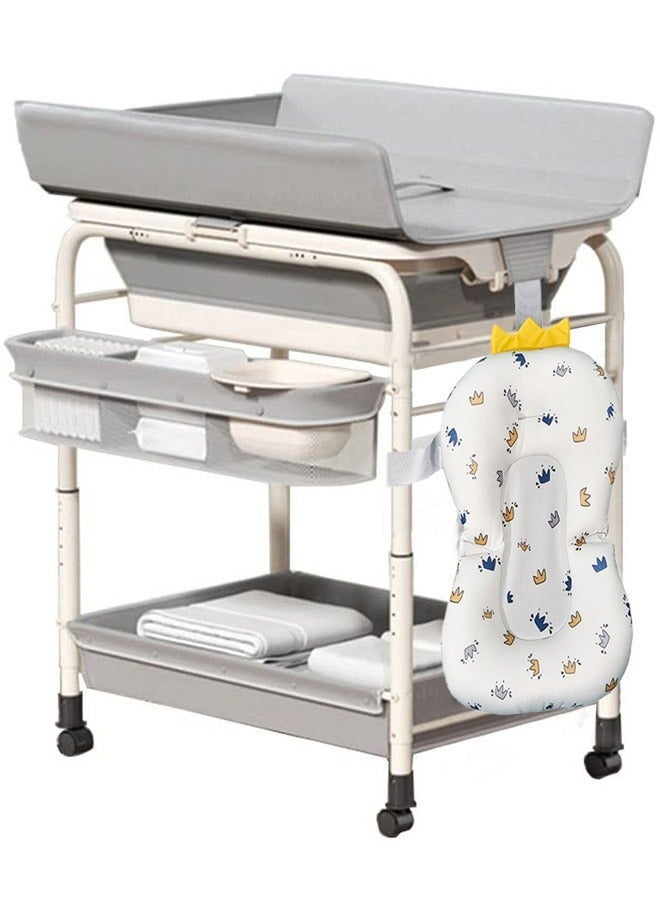 WALALLA Portable Baby Changing Table,Foldable Changing Table Dresser Changing Station for Infant,Nursing Bath 2 in 1,Mobile Nursery Organizer for Newborn Essentials,Grey - Image 1