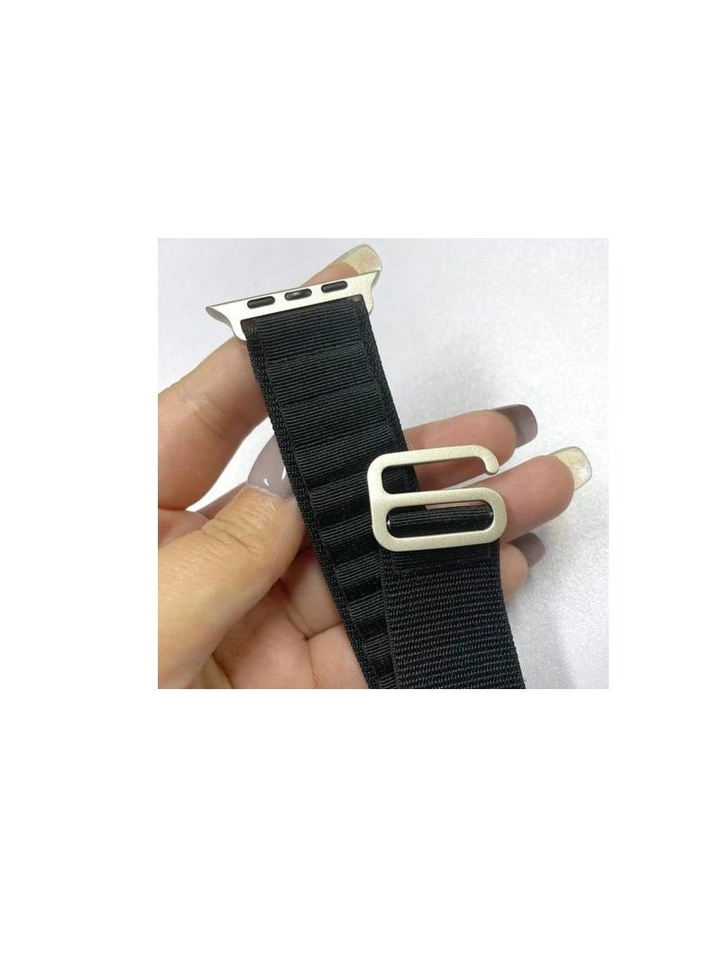 Alpine Loop For Apple Watch 44/45 Mm Nylon Woven Ring With Sports G Hook Strap Series 4/5/6/7-Black  - Image 4
