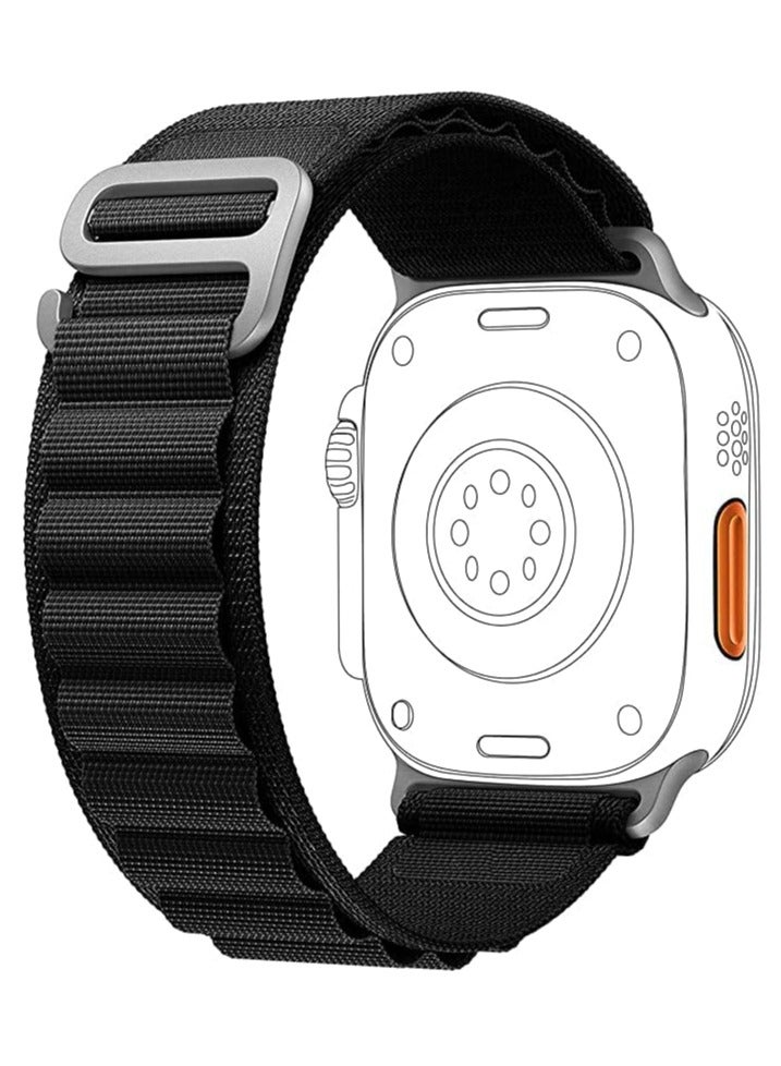 Alpine Loop For Apple Watch 44/45 Mm Nylon Woven Ring With Sports G Hook Strap Series 4/5/6/7-Black  - Image 1