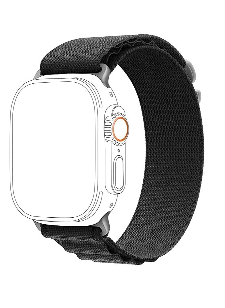 Alpine Loop For Apple Watch 44/45 Mm Nylon Woven Ring With Sports G Hook Strap Series 4/5/6/7-Black  - Image 2