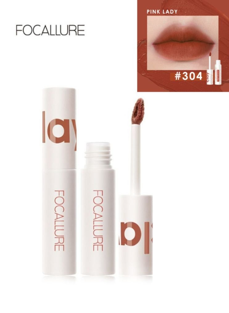فوكالور أحمر شفاه سائل مخملي غير لامع بلمسة نهائية من الساتان لتغطية كاملة لون الشفاه عالي الصبغة للخدود والشفاه، مكياج شفاه ناعم ناعم خفيف الوزن وسريع الجفاف - 304 Pink Lady - Image 1