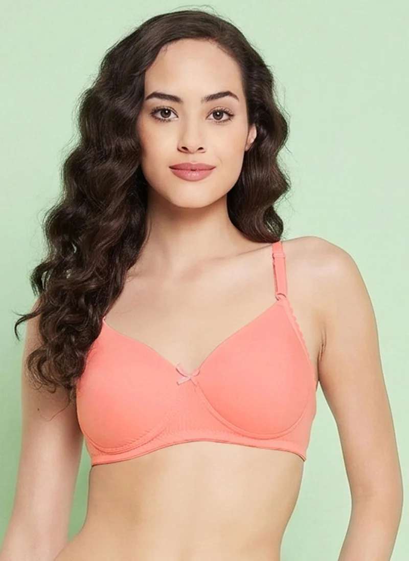 كلوفيا Clovia Padded Non-Wired Demi Cup Multiway T-shirt Bra in Peach Colour - Cotton