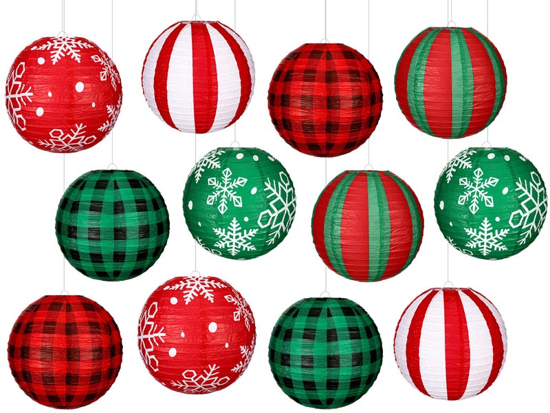 Bencailor 12 Pcs Christmas Hanging Paper Lanterns Set Decorative Christmas Party Lanterns Round Hanging Lamps for Xmas Home Decoration Supplies Props Graduation Holiday DecorSnowflake 12 Inch