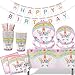 QIFU Unicorn Birthday Decorations for Girls 82 Pcs Rainbow Unicorn Party Supplies include Disposable Tableware Tablecloths and Banners Pink Floral Birthday Party Decor Serves 16 - Image 3
