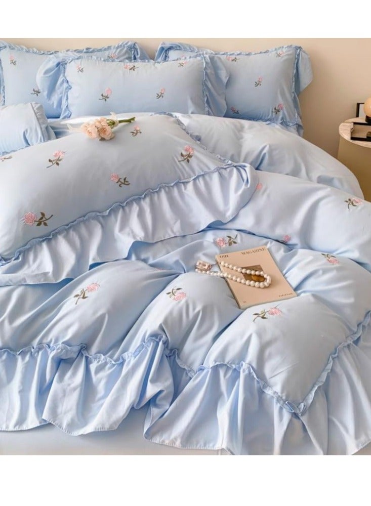 Bed Sheet Style — Four Piece Set Of Washed Cotton Princess Embroidered Bedding - Image 1