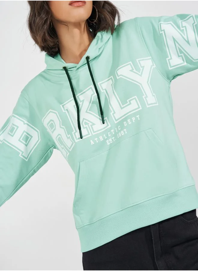 Styli Regular Fit Slogan Print Hoodie