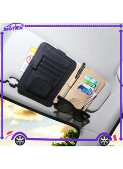 MOTRK Car Sun Visor Storage Pouch Multi-Pocket Leather Organizer Bag Car Card Glasses Storage Clip Pen Holder Auto Interior Accessory Sunglass Holder For Car, Black  - Image 2
