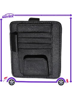 MOTRK Car Sun Visor Storage Pouch Multi-Pocket Leather Organizer Bag Car Card Glasses Storage Clip Pen Holder Auto Interior Accessory Sunglass Holder For Car, Black  - Image 3