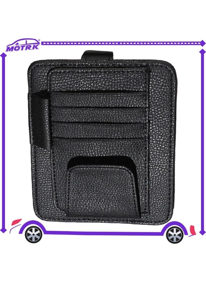 MOTRK Car Sun Visor Storage Pouch Multi-Pocket Leather Organizer Bag Car Card Glasses Storage Clip Pen Holder Auto Interior Accessory Sunglass Holder For Car, Black  - Image 3