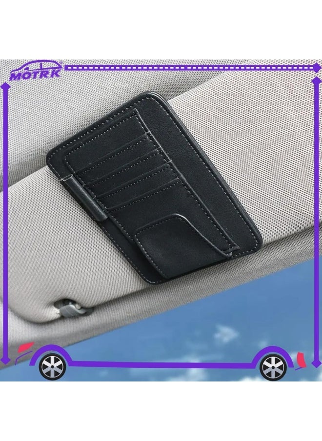 MOTRK Car Sun Visor Storage Pouch Multi-Pocket Leather Organizer Bag Car Card Glasses Storage Clip Pen Holder Auto Interior Accessory Sunglass Holder For Car, Black  - Image 5