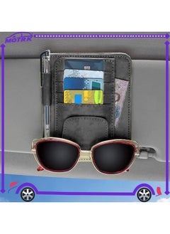 MOTRK Car Sun Visor Storage Pouch Multi-Pocket Leather Organizer Bag Car Card Glasses Storage Clip Pen Holder Auto Interior Accessory Sunglass Holder For Car, Black  - Image 4