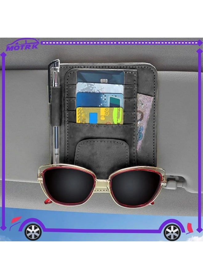 MOTRK Car Sun Visor Storage Pouch Multi-Pocket Leather Organizer Bag Car Card Glasses Storage Clip Pen Holder Auto Interior Accessory Sunglass Holder For Car, Black  - Image 4
