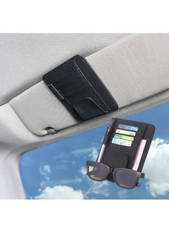 MOTRK Car Sun Visor Storage Pouch Multi-Pocket Leather Organizer Bag Car Card Glasses Storage Clip Pen Holder Auto Interior Accessory Sunglass Holder For Car, Black  - Image 1