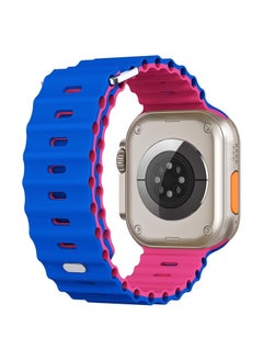 Color Fans Soft Silicone Ocean Sports Strap Compatible Apple Watch Ultra 49mm 45mm 44mm 42mm for Men Women, Adjustible Watch Band for Apple Watch Ultra/SE/Series 9/8/7/6/5/4/3/2/1 - Royal Blue/Hot Pink  - Image 2