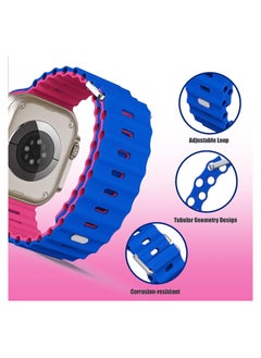 Color Fans Soft Silicone Ocean Sports Strap Compatible Apple Watch Ultra 49mm 45mm 44mm 42mm for Men Women, Adjustible Watch Band for Apple Watch Ultra/SE/Series 9/8/7/6/5/4/3/2/1 - Royal Blue/Hot Pink  - Image 4