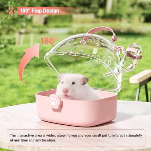 BUCATSTATE Small Animal Carrier Cage with Water Bottle, Portable Hamster Travel Carrier Carry Case 7.24" L*6.69 W *6.42" H for Small Pets, Gerbils, Mice, Dwarf Hamster (Pink) - Image 4