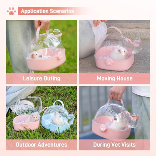 BUCATSTATE Small Animal Carrier Cage with Water Bottle, Portable Hamster Travel Carrier Carry Case 7.24" L*6.69 W *6.42" H for Small Pets, Gerbils, Mice, Dwarf Hamster (Pink) - Image 5