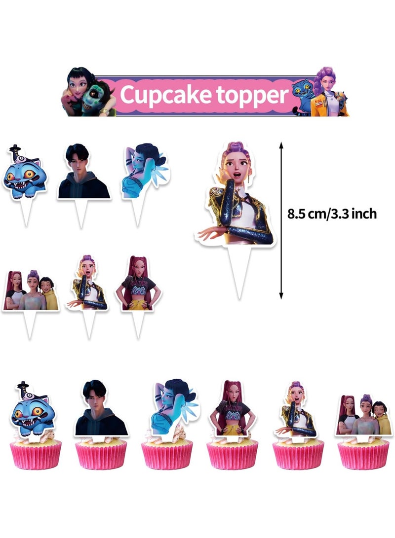 general Birthday Party Decorations, K-Pop Demons Hunters Party Supplies - Happy Birthday Banners, Balloons, Cake Topper Hats for Kids Fans - Image 5