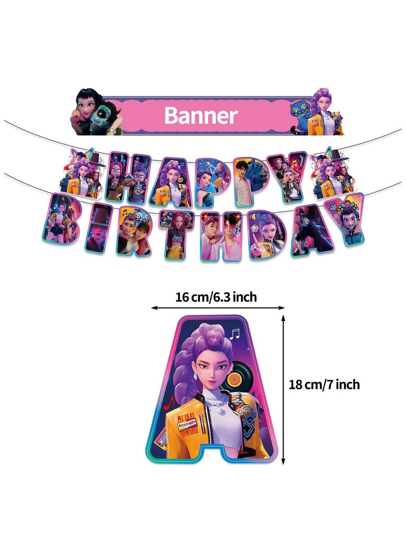 general Birthday Party Decorations, K-Pop Demons Hunters Party Supplies - Happy Birthday Banners, Balloons, Cake Topper Hats for Kids Fans - Image 3