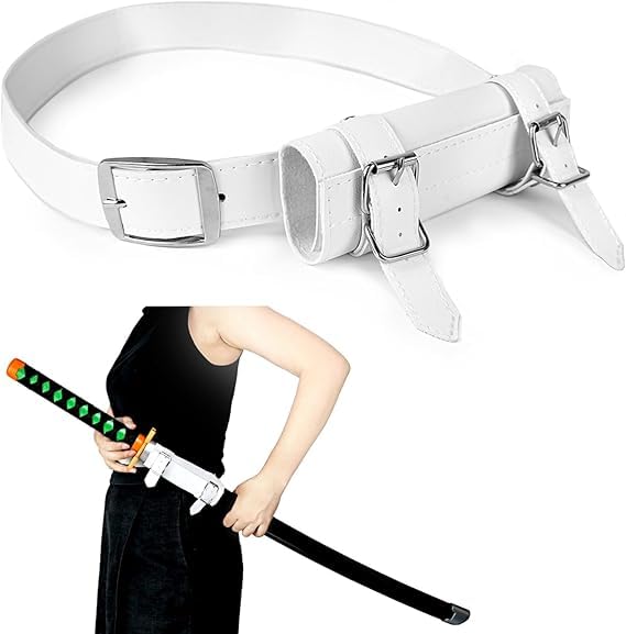 squishy Sword Holder, White Leather Belt Mount for Katana and Sword Display, Suitable for Cosplay, Medieval Reenactment, Stage Performance - Image 1