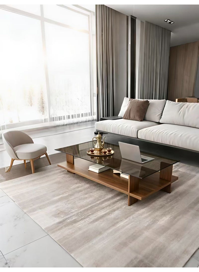 ChenDa Double‑layer Tempered Glass Coffee Table, Central Storage Table for Living Room, Suitable for Living Room and Office, Walnut Wood Color, 100×50×41cm - Image 4
