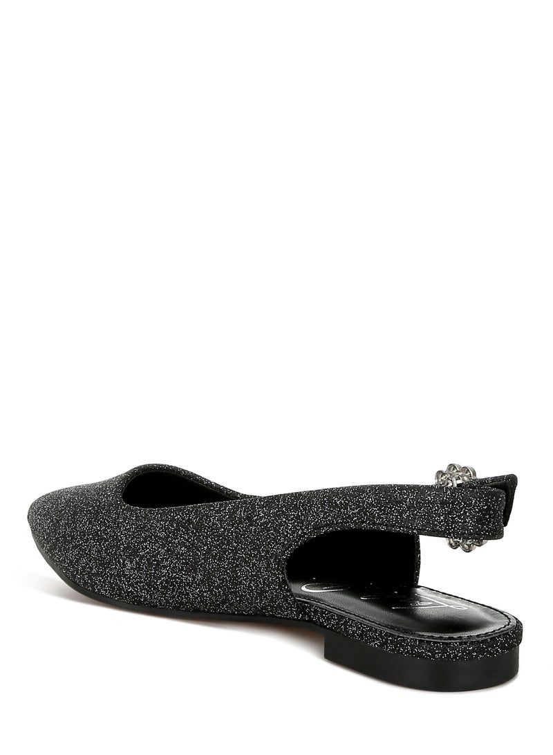 London Rag Glitter Slingback Flat Sandals in Black  - Image 3